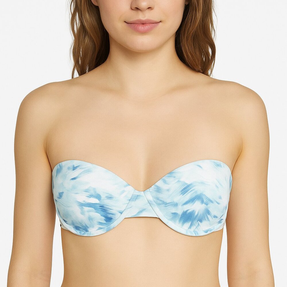 Victorias Secret Womens Swim Bikini Top Beach Bandeau Size 32B Blue White